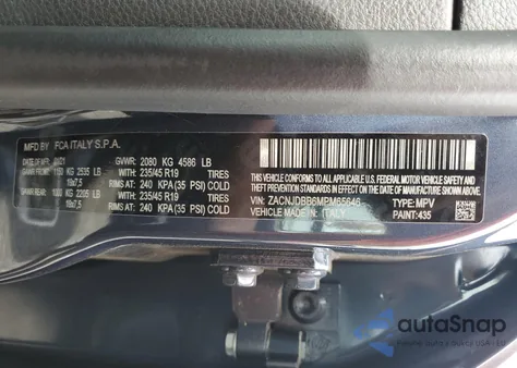 2021 Jeep Renegade Latitude из США, поврежденный, VIN ZACNJDBB6MPM65646